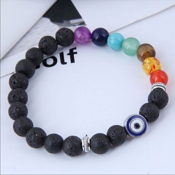 - Bracelet Nazar Zinc Alloy Natural Beads + Ipsy new bag Magic - Picture 1 of 8